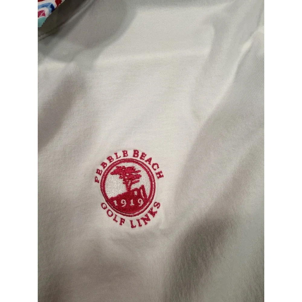 Polo Golf Ralph Lauren Pebble Beach Golf Links Polo Shirt XL White Floral Collar